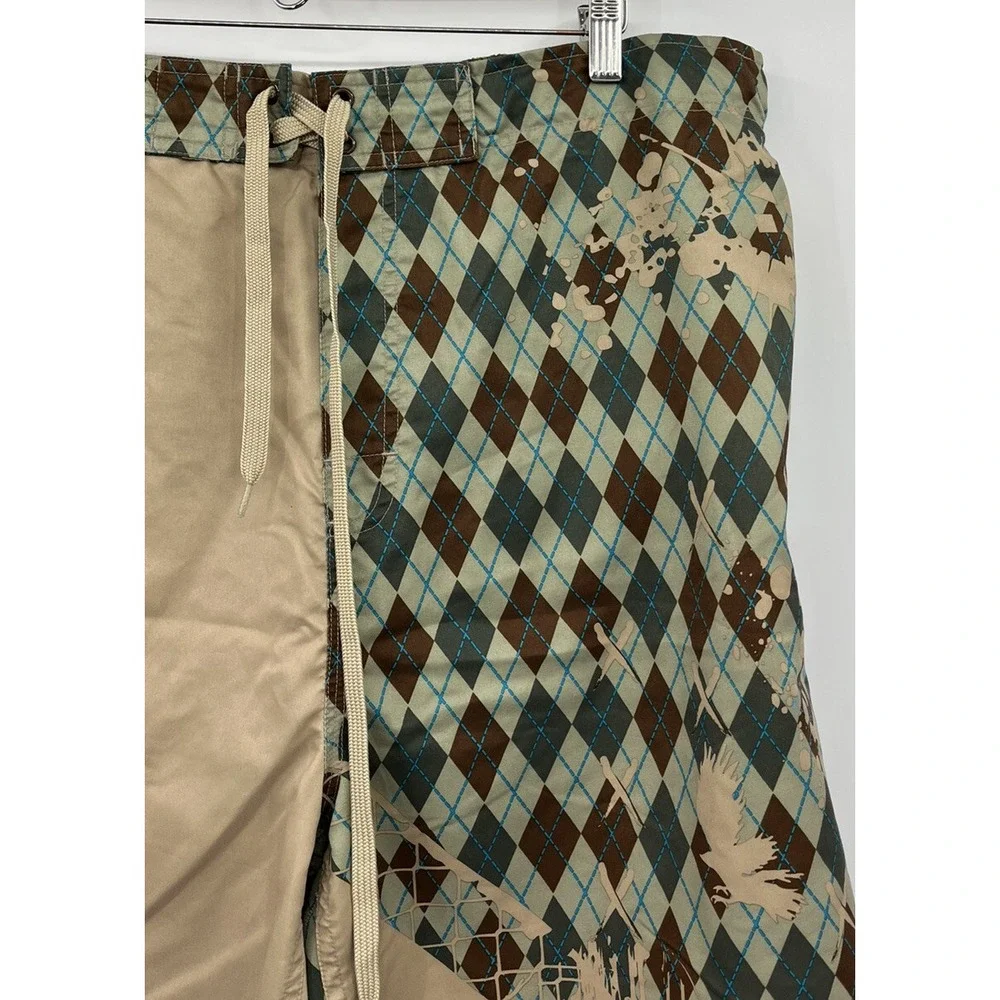 Maui and Sons Men's Board Shorts Swim Trunks Mesh Lined Size XL Argyle